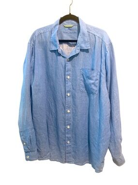 Tommy Bahama Button Down Linen Shirt Sky Blue 2XLT Coastal Resort Wear Old Money